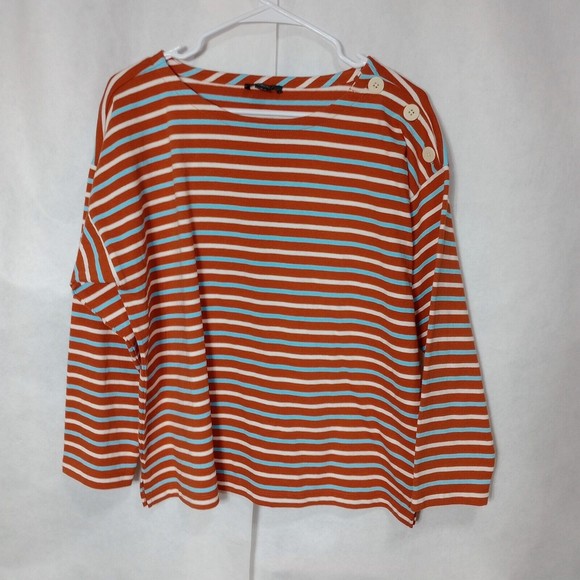 NWT   J Crew Long Sleeve Striped Top Women's Size Large 100% Cotton Orange Blue - Picture 9 of 12